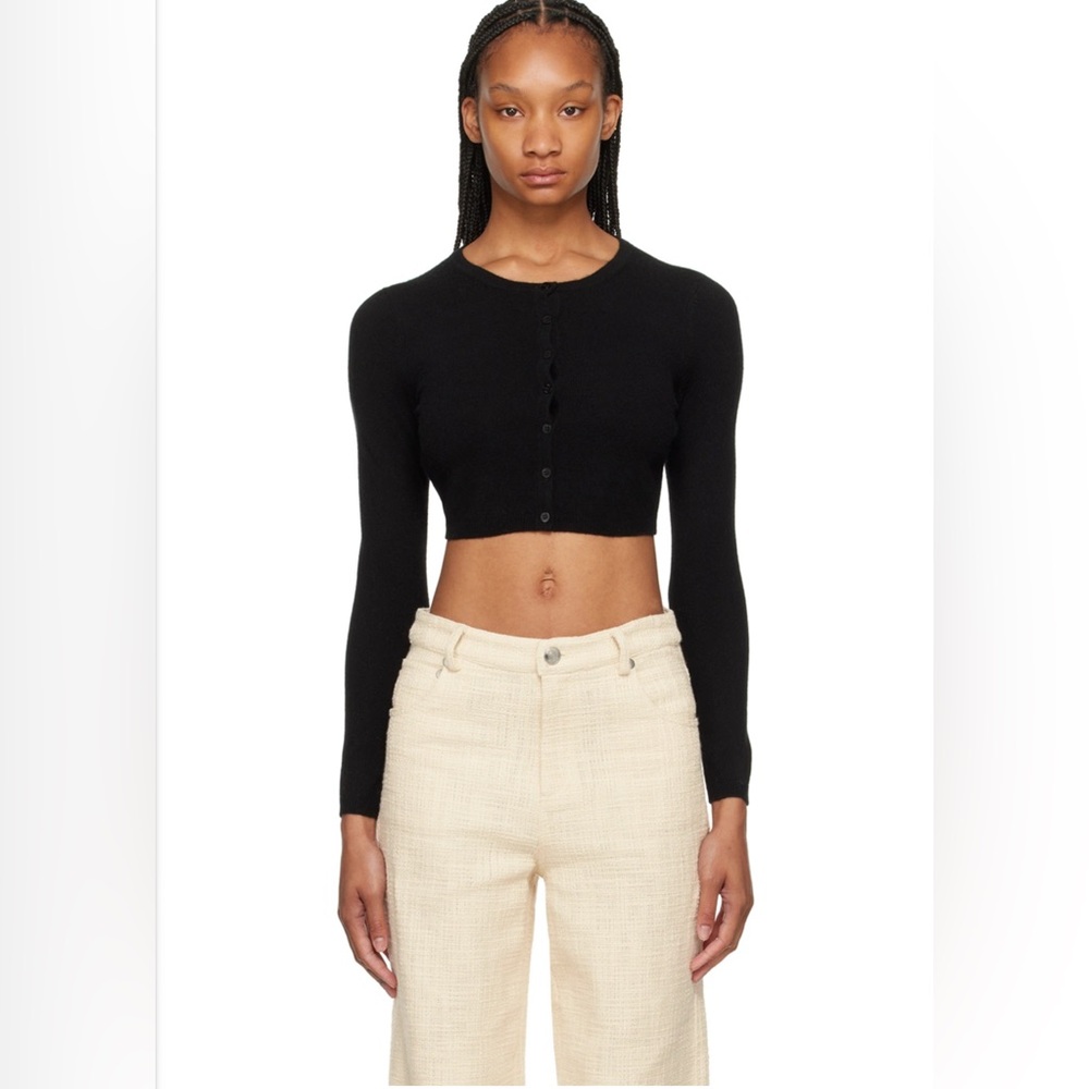 Staud Black Deanna sweater Cardigan 100% cashmere size S crewneck black cropped